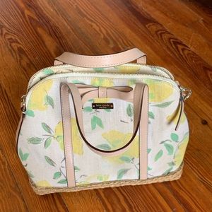 Lemon print canvas & espadrille Kate Spade tote